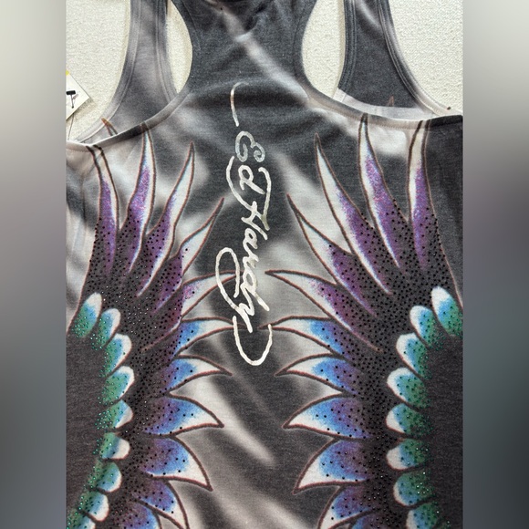 Ed Hardy Panther Swan Tattoo Tank Dress M Rhinestone Y2K Goth Festival Chic - Picture 7 of 9